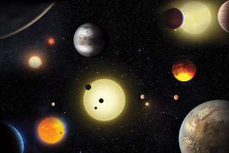 This artist’s concept depicts select planetary discoveries made by NASA’s Kepler space telescope.