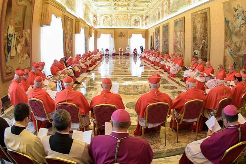 Pope Francis leads an &quot;ordinary public consistory&quot; to formally conclude sainthood causes at the Vatican March 15, 2015. 