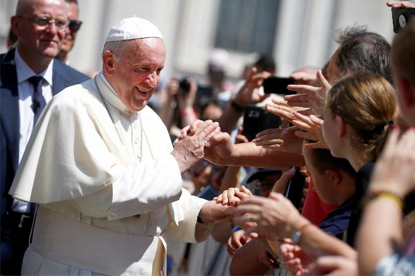 Pope Francis greets pilgrims during his general audience in St. Peter&#039;s Square at the Vatican June 19, 2019.