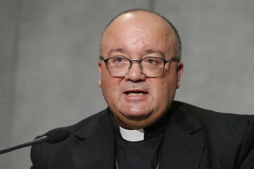 Archbishop Charles Scicluna of Malta, adjunct secretary of the Dicastery for the Doctrine of the Faith, is pictured speaking during a news conference at the Vatican in this Oct. 8, 2018, file photo.