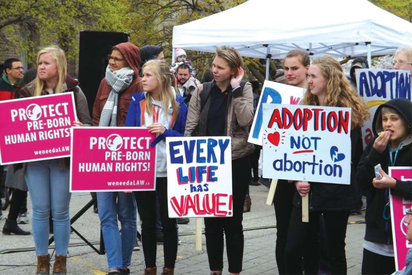Pro-life protesters at Queen&#039;s Park in Toronto, 2019.