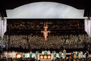 Pope Francis celebrates Mass at Madison Square Garden in New York Sept. 25, day four of his six-day visit to the United States.