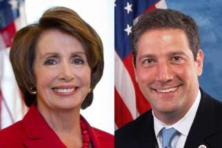 Both current U.S House minority leader, Nancy Pelosi, left, and her challenger, Rep. Tim Ryan of Ohio, profess to be Catholic but also support legalized abortion. 