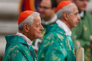 Cardinal Donald W. Wuerl of Washington arrives for the closing Mass of the Synod of Bishops on the family celebrated by Pope Francis in St. Peter&#039;s Basilica at the Vatican 2015.