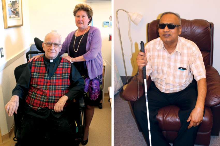 Left, Fr. Don MacLean, 85, and his friend and power of attoney Kathleen Keslick. Right, Fr. Florentine A. Rajaratnam, who has suffered vision problems his whole life. 