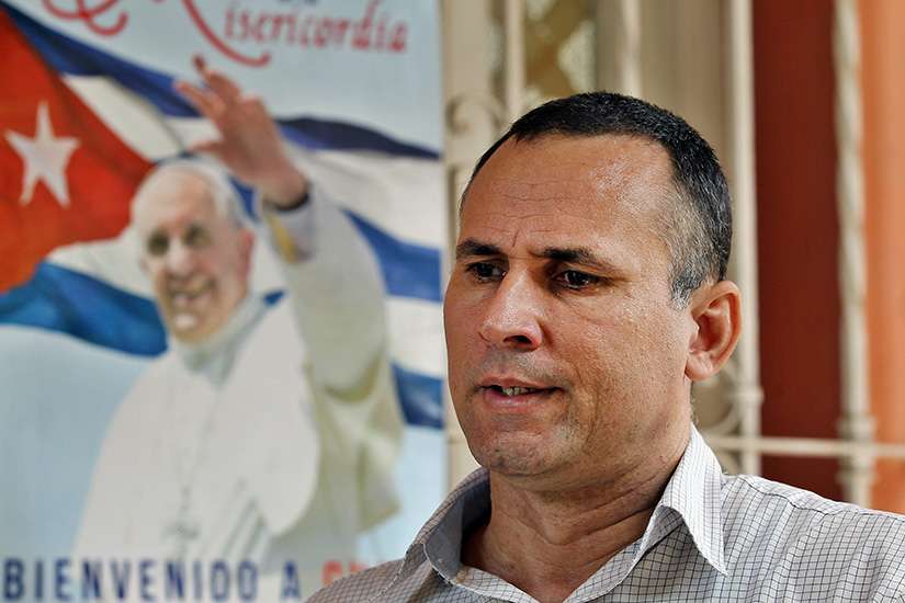 Former political prisoner Jose Daniel Ferrer, who leads the dissent movement Union Patriotica de Cuba, speaks during an interview in Havana Sept. 11. A week before Pope Francis arrived in Cuba, the Communist government agreed to pardon 3,522 prisoners, including elderly and people under 20 with no prior offenses.