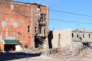 The back of the opera house in Canton, Ill., is seen Nov. 20, four days after a natural gas explosion unnerved the community.