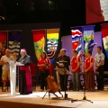 Ottawa Archbishop Terrence Prendergast addresses the crowd during the gathering of Canadian pilgrims August 16 at the Palacio de Desportes in Madrid.