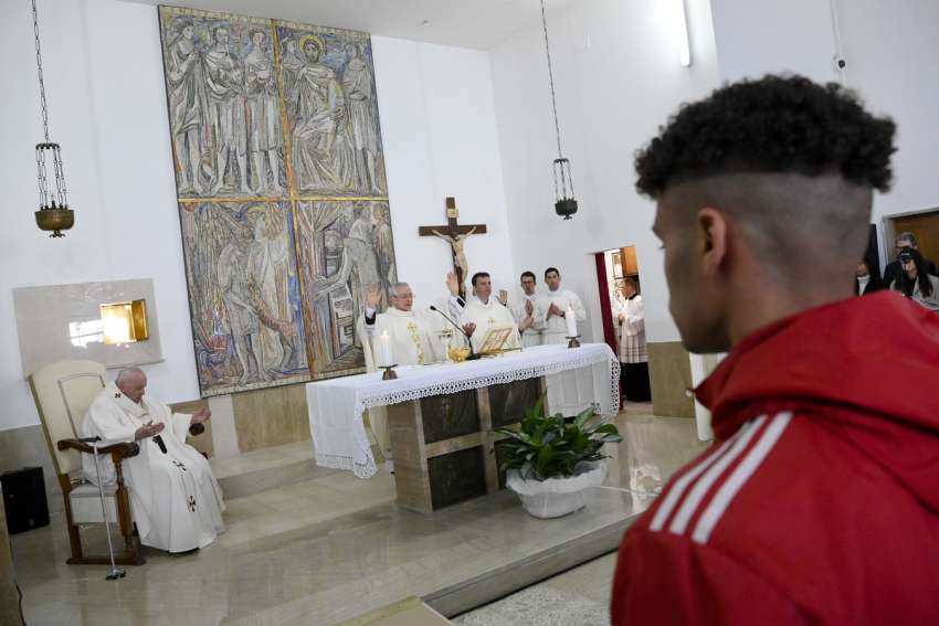 Pope Francis celebrates the Holy Thursday Mass of the Lord&#039;s Supper at Rome&#039;s Casal del Marmo prison for minors, April 6, 2023.