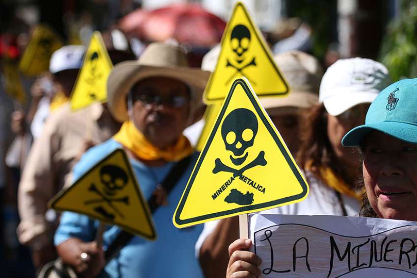  Protesters in San Salvador, El Salvador, demonstrate against mining exploitation March 9. El Salvador passed a law March 29 banning metal mining nationwide, making the small Central American country the first in the world to outlaw the industry.