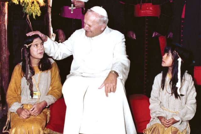 Pope John Paul II meets with Native children in his 1984 visit to Canada.