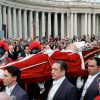 Vatican ushers, including Massimo Sansolini, center, carry the body of Blessed John Paul II through St. Peter&#039;s Square at the Vatican in this 2005 file photo. 