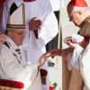 Pope Francis receives his ring from Cardinal Angelo Sodano, dean of the College of Cardinals, during his inaugural Mass in St. Peter&#039;s Square at the Vatican March 19. 
