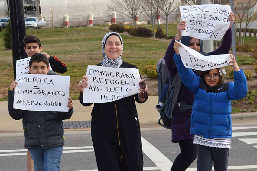 A demonstration in Charlotte, North Carolina in support of refugees Jan. 29. Despite battles in court over U.S. President Donald Trump&#039;s executive order, refugeea families continue to arrive in the Diocese of Charlotte. 
