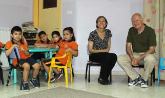 Retired couple Mike and Jeanette Elliot from Toronto have been supporting Jerusalem Students since 2012 and are one of the few individual sponsors in the project. They are sitting in with a class from the Greek Catholic Patriarchate School.