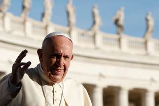 Pope Francis greets the crowd during his general audience in St. Peter&#039;s Square at the Vatican Oct. 25. 