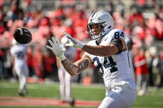 Theo Johnson starring for the Penn State Nittany Lions. Johnson also played for the Windsor, Ont.’s Holy Names Knights. Johnson was the 107th best prospect for the NFL Draft, according to Bleacher Report.