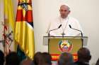 Pope Francis speaks at a meeting with authorities, leaders of civil society and the diplomatic corps at the Palacio da Ponta Vermelha in Maputo, Mozambique, Sept. 5, 2019.