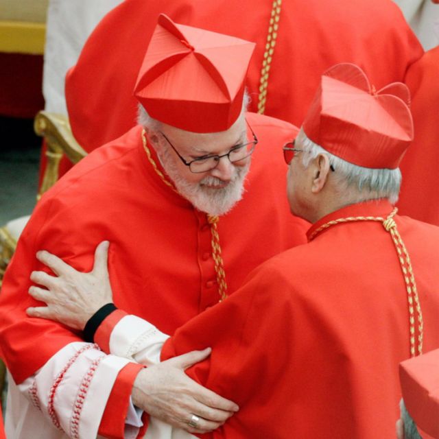 Boston Cardinal Sean P. O’Malley is embraced by a fellow cardinals after being elevated to the College of Cardinals by Pope Benedict XVI at the Vatican in 2006.
