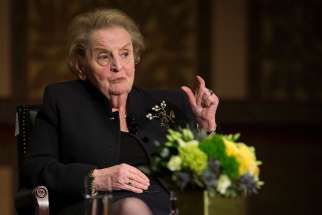 Former U.S. Secretary of State Madeleine Albright answers questions from Georgetown University students in Washington April 7 about the future challenges for religion, peace and world affairs.