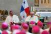  Pope Francis addresses Central American bishops during a meeting in the Church of St. Francis of Assisi in Panama City Jan. 24, 2019. At left is Archbishop Jose Domingo Ulloa Mendieta of Panama. 