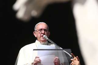 Pope Francis speaks during his Angelus prayer on All Saints&#039; Day in St. Peter&#039;s Square at the Vatican Nov. 1.