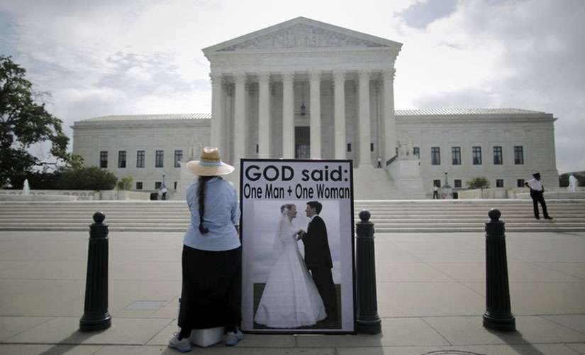 An opponent of same-sex marriage protests outside the U.S. Supreme Court in Washington June 18. Despite the recent U.S. Supreme Court decision to recognize same-sex marriage, a spokesperson for the Philippines government maintains that it will not recognize same-sex marriages locally nor those performed abroad.