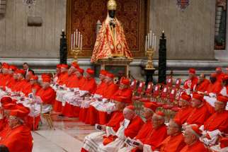 Cardinals attend a consistory led by Pope Francis to create new cardinals in St. Peter&#039;s Basilica at the Vatican in this June 28, 2018, file photo. The pope announced Sept. 1 that he will create 13 new cardinals at an Oct. 5 consistory.