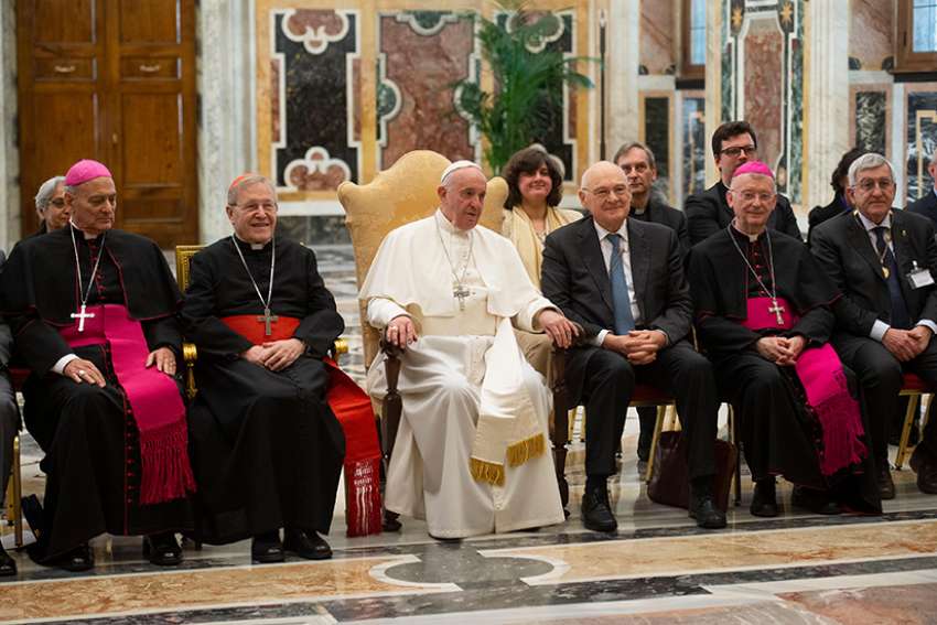 Pope Francis meets with participants attending the plenary meeting of the Pontifical Academy of Social Sciences at the Vatican May 2, 2019. 