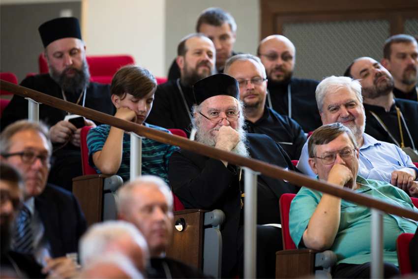 Attendees at The Catholic University of America in Washington listen to a June 6, 2019, discussion about the future of the Ukrainian Catholic Church in North America.