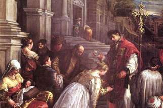 St. Valentine baptizing St. Lucilla by Jacopo da Ponte 