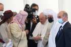 Pope Francis talks with religious leaders during an interreligious meeting on the plain of Ur near Nasiriyah, Iraq, March 6, 2021.