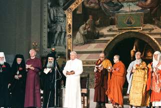 St. Pope John Paul II attends an inter-religious peace meeting in Assisi, Italy, in this Oct. 27, 1986