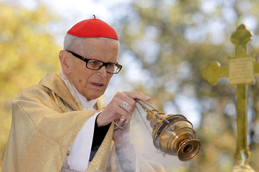 Krakow&#039;s Cardinal Franciszek Macharski, who died Aug. 2 at the age of 89, is pictured in this 2011 file photo during Mass in Piekary Slaskie, Poland.