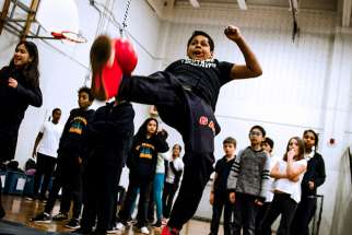 Jortany Martienz, a Grade 5 student from St. Joseph Catholic School in the Leslieville neighbourhood, participates in an event at his school&#039;s Northern Spirit Games Feb. 27.