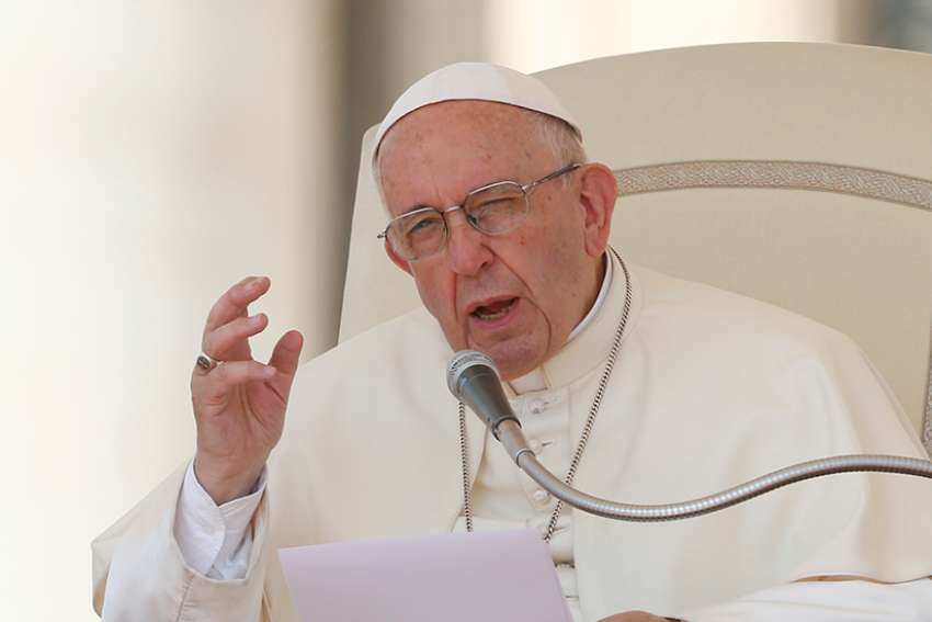 Pope Francis speaks during his general audience in St. Peter&#039;s Square at the Vatican June 20. 