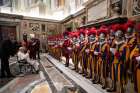 Pope Francis meets with new members of the Swiss Guard ahead of their swearing-in ceremony at the Vatican May 6, 2022.