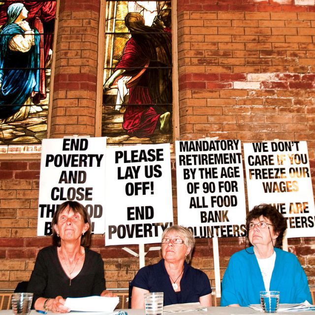 Marsha Fox, Theresa Porter and Susan Pratt of Freedom 90 are demanding  the Ontario government make food banks obsolete.