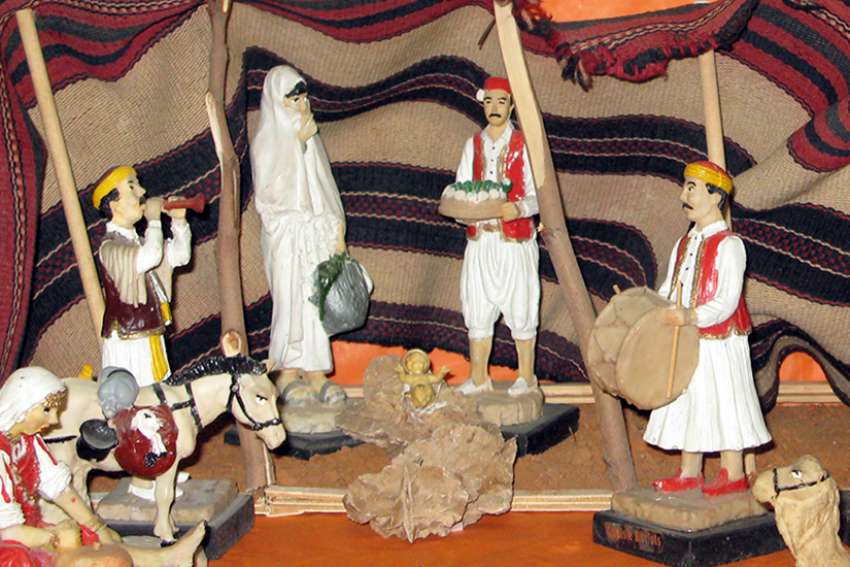 The controversial Nativity scene that has Mary wearing a white shawl, which some people think is a burqa. 