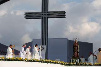 Pope Francis celebrates Mass at Simon Bolivar Park in Bogota, Colombia, Sept. 7. 