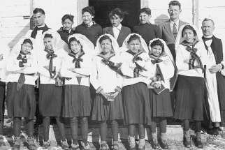 Residential school students at confirmation class at St. John’s Indian Residential School in Wabasca, Alta.