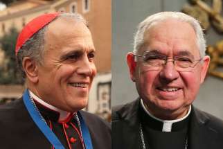 Cardinal Daniel DiNardo of Galveston-Houston, left, and Archbishop Jose Gómez of Los Angeles, have been elected as president and vice president of the United States Conference of Catholic Bishops Nov. 15.