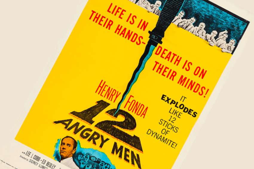 Theatrical poster for the release of the 1957 film 12 Angry Men, an adaptation of the courtroom drama of the same name.