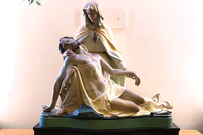 This pieta of Mary holding her son Jesus has been returned to Sacred Heart Parish in Red Deer, Alta., 30 years after it had gone to the city’s museum following a fire at the church.