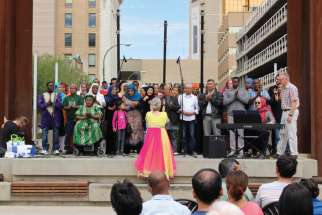The Regina Open Door Society choir performs during World Refugee Day last June. Campion College is representative of the city’s diversity with 14 per cent of its students coming from outside Canada.