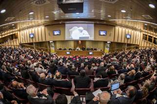 Pope Francis speaks April 4 to participants at a Vatican conference marking the 50th anniversary of Blessed Paul VI&#039;s encyclical on development, &quot;Populorum Progressio.&quot;