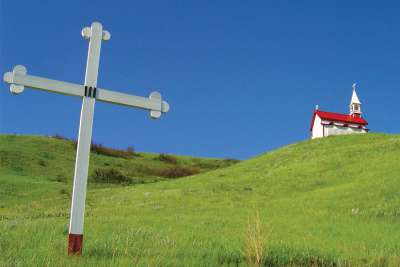 Stations of the Cross lead to chapel on the hill in Lebret.