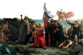 First Landing of Columbus on the Shores of the New World by Dioscoro Puebla.