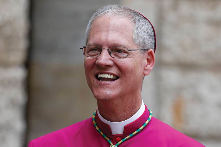 Archbishop Paul D. Etienne of Anchorage, Alaska, is pictured at the Pontifical North American College in Rome during a reception after a Vatican Mass marking the feast of Sts. Peter and Paul June 29, 2019.