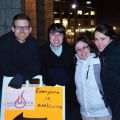 Members of Catholic Christian Outreach, from left to right, Eric Myatt, Kendra Chisholm, Lauren Arsenault and Emily Arsenault, invite passersby into St. Mary’s Basilica in Halifax to participate in Nightfever.
